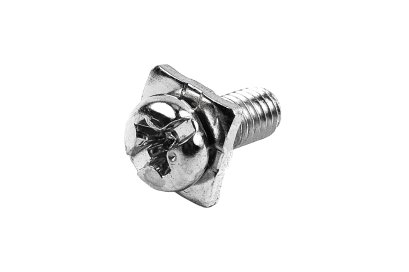 [E] น็อตยึดสายไฟ สแตนเลสชุบนิกเกิ้ล M4x10 mm พร้อมแหวนทรงสี่เหลี่ยม ขนาด 8x8 mm